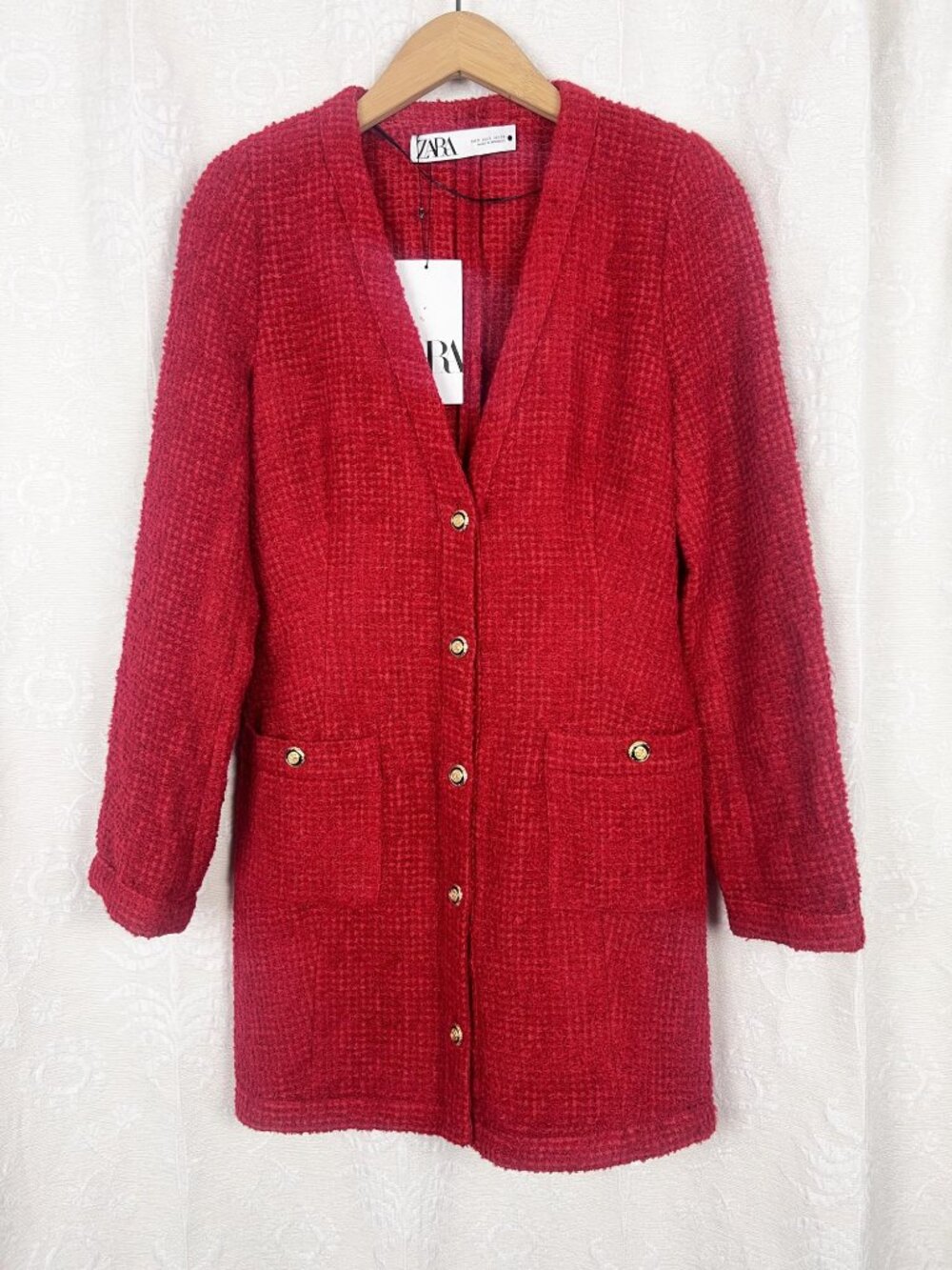 NEW Zara Textured Weave Knit Mini Dress red long cardigan sweater classic 90s